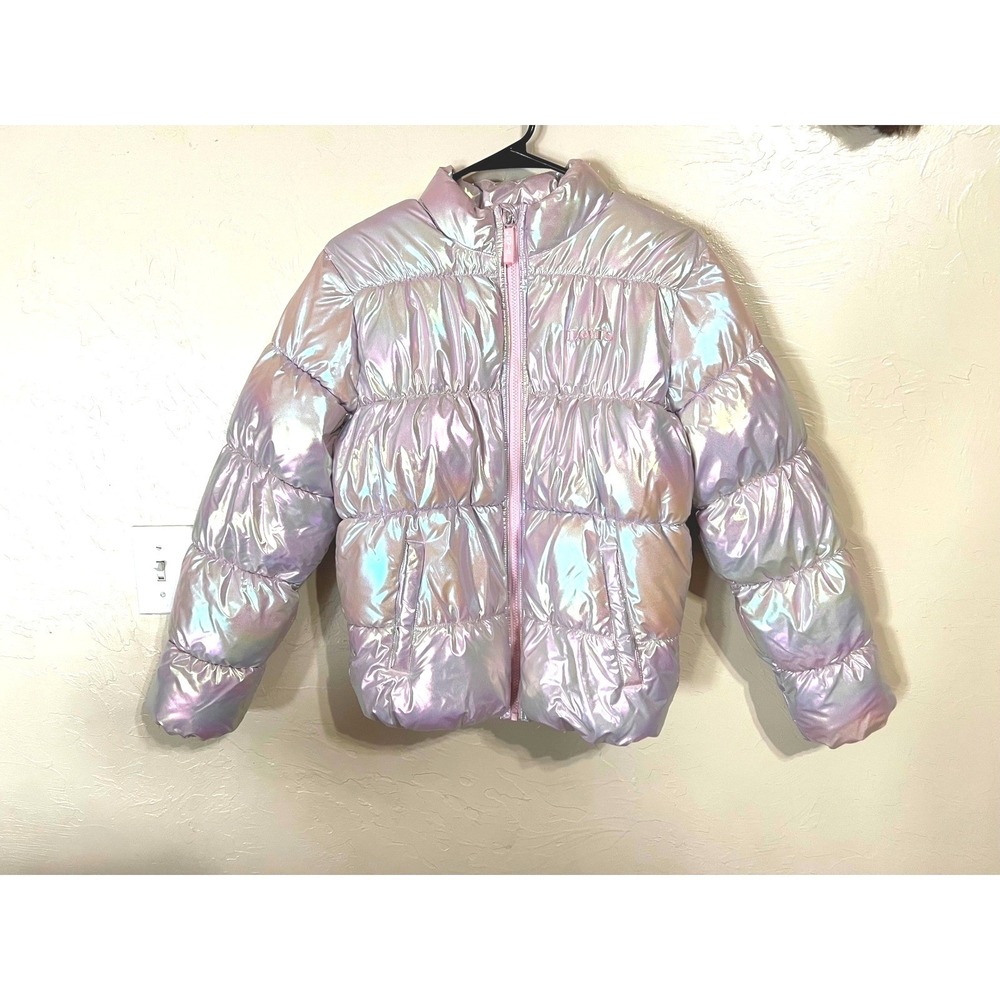 Levi Strauss Y2K XL Iridescent Puffer Jacket Pink Holographic Mermaid Metallic
